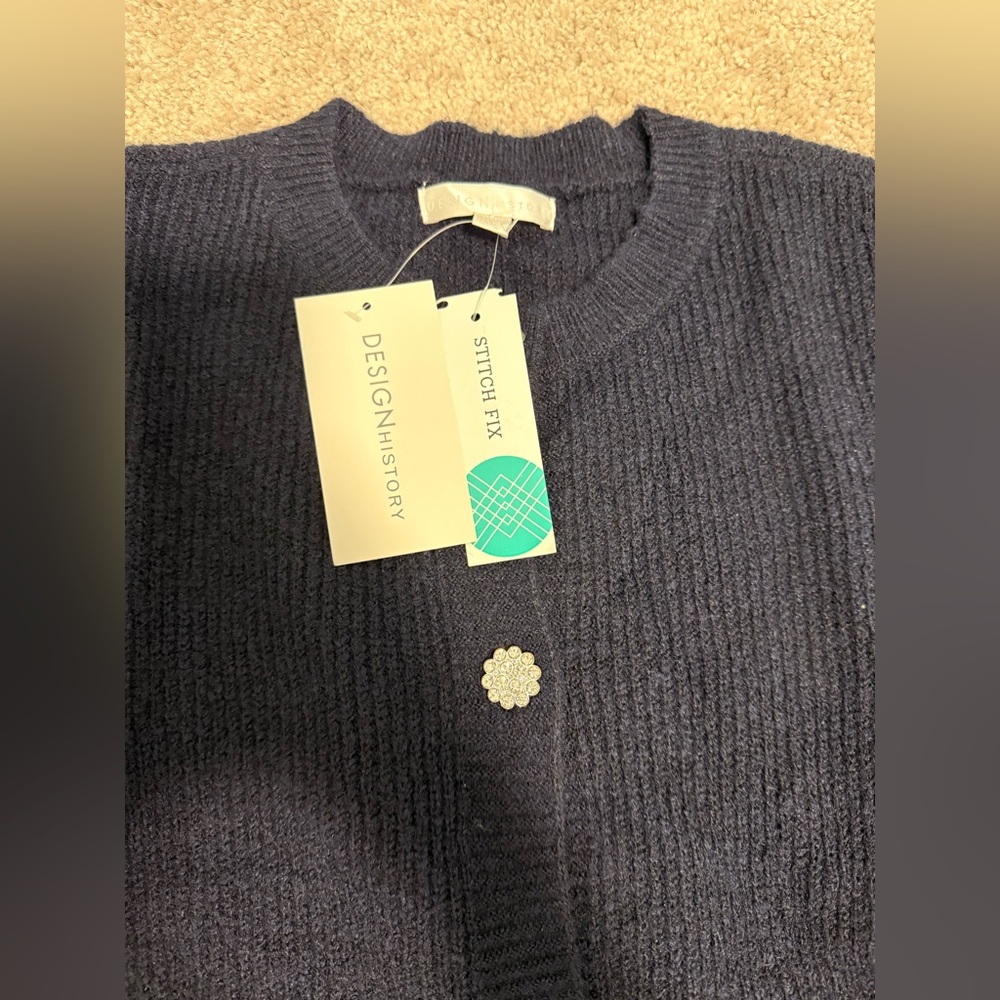 Design History Navy Cardigan with White Button Detail Size S - Picture 3 of 4